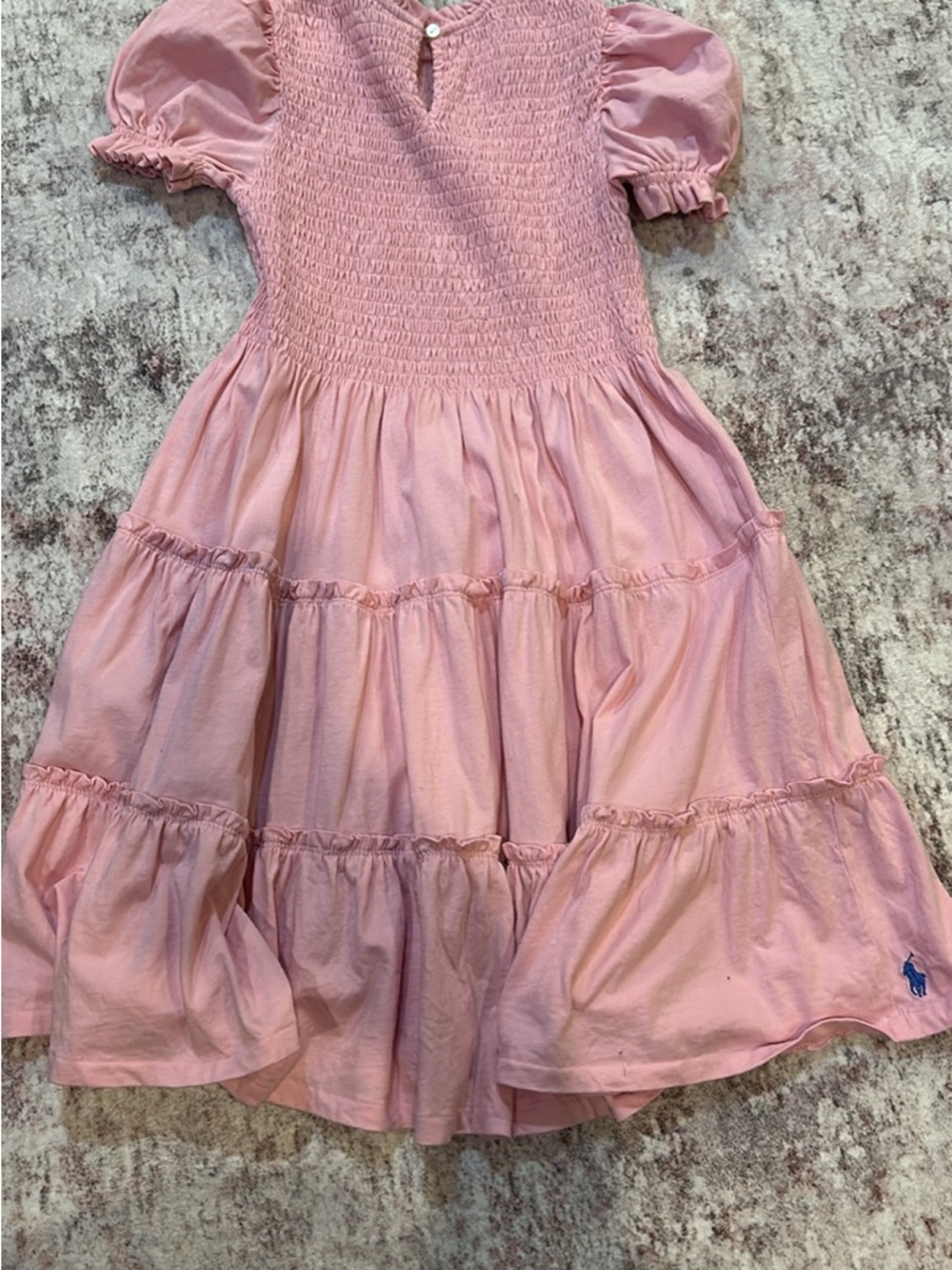 Polo by Ralph Lauren Pink Smocked Tiered Puff-Sleeve Dress